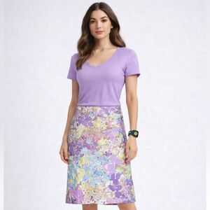 TALBOTS Women's 6 Purple & green watercolor floral stretch skirt knee length